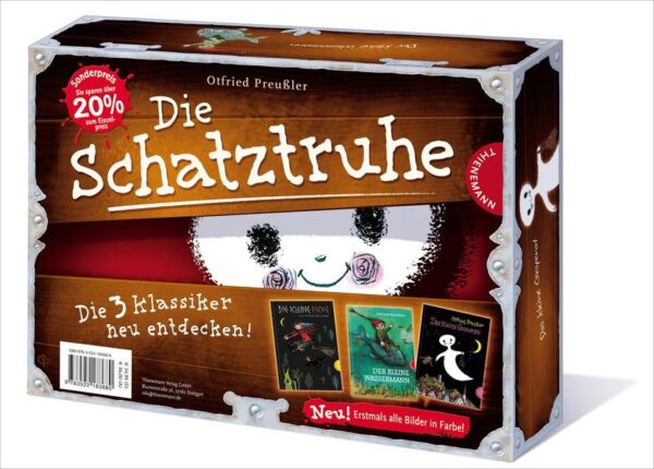 Nach dem großen Erfolg der Räuber Hotzenplotz- Bücher jetzt 3 weitere Klassiker erstmals in Farbe zum Sonderpreis von 34,95€ in Schatztruhe mit Magnetverschluss. Im großen Vorlesebuchformat mit Originalillustrationen von F. J. Tripp und Winnie Gebhardt, koloriert von Mathias Weber.