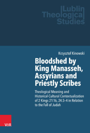 King Manasseh of Judah is one of the most intriguing characters in the Bible. 2 Kings presents him as the wickedest of monarchs. In 2Kgs 24:3-4, he is accused of having provoked God to destroy Judah on account of the innocent blood he had shed in Jerusalem (cf. 2Kgs 21:16). In his study Krzysztof Kinowski investigates this accusation, viewing it against the biblical and ancient Near East backgrounds, and casts a new light upon Manasseh’s role in the fall of Jerusalem. The mention of bloodshed in this affair appears to be the outcome of a process of scapegoating of Manasseh, ongoing in 2 Kings and reflecting both the legal and the cultic paradigms governing the biblical historiography. The link between Manasseh’s bloodshed and the destruction of Judah on account of the cultic land’s blood-defilement points towards a group of priestly scribes involved in the production of the 2Kgs 21 and 24 narratives. This assumption lies behind the scholarly discussion about the Priestly-like strata and priestly touches in the Books of Kings.