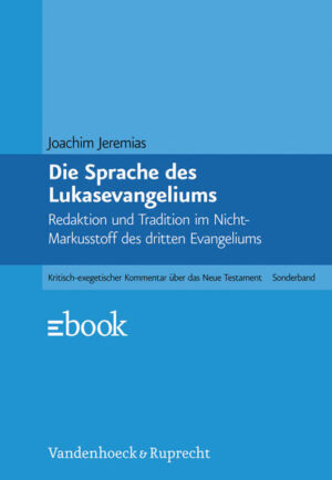 In diesem Sonderband des KEK untersucht Joachim Jeremias die Sprache des Lukasevangelium. Besonders schaut er auf die Redaktion und die Tradition im Nicht-Markusstoff.