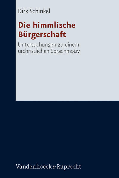 Ausgehend von Philipper 3,20 (»Unsere Bürgerschaft befindet sich im Himmel«) fragt Schinkel nach den theologischen, philosophisch-kulturellen und sozialen Voraussetzungen des Sprachmotivs der »himmlischen Bürgerschaft«. Dieses Motiv mit seinen unterschiedlichen Variationen ist Ausdrucksmittel für die im frühen Christentum empfundene Differenz zwischen christlicher Identität und Weltbezug. Ferner verwenden christliche Autoren diesen philosophisch und politisch beeinflussten Ausdruck als Verweis auf die neue Welt Gottes und zeigen so den Herrschaftswechsel an, der durch Jesus Christus bewirkt wurde (z.B. Philipper 1,27