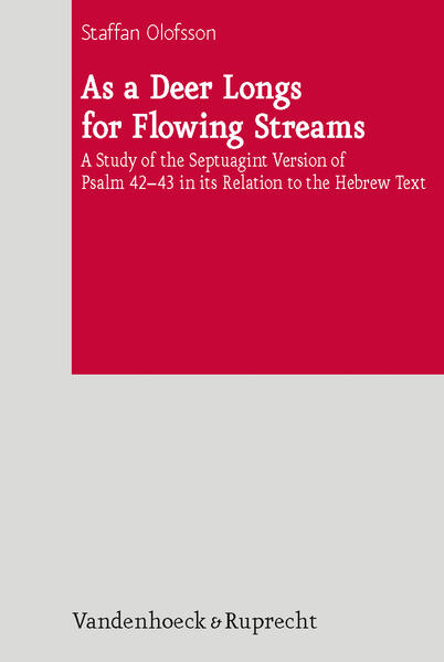 This volume of the new DSI series is the most comprehensive investigation of Hebrew and Greek translation equivalents in Ps 42-43 in the Psalter and in the Septuagint as a whole currently available. This detailed study does not only include the translation equivalents in the Septuagint, the semantic meanings of the Hebrew and Greek words are also discussed and parallels in the LXX as well as in the Hebrew Bible are included. A systematic investigation of the translator’s method must be carried out before one can use the manuscripts in a proper way. Accordingly, the extensive translation-technical emphasis and the discussion of text-critical matters make it possible to present a more accurate Old Greek text and this book may thus contribute to a new critical edition of the Greek Psalter. The book is also in some respects in itself a text-critical study, since all variants in Rahlfs’ edition of the Septuagint Psalms, with the addition of Papyrus Bodmer XXIV (Rahlfs 2110), as well as Hebrew variants, are referred to and studied. This includes suggestions and evaluations of the Hebrew Vorlage behind the Septuagint text. It is also a commentary on the Hebrew and the Greek texts of Ps 42-43. Like other commentaries, it describes the position of the psalm, it presents the unity and form of the psalm, its structure and its relation to the close context. As a commentary on both the Hebrew Bible and the Septuagint, it gives an overall interpretation of the psalm in Hebrew and in Greek separately. The book can be read by the specialist in Septuagint studies as well as all scholars interested in translation, textual criticism, and in the book of Psalms, not least its use of metaphors and the reflection of temple theology.