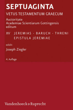 The study of the surviving Septuagint fragments has a long tradititon at the Georg-August-Universität Göttingen and V&R has already published editions of said manuscripts as early as the 18th century CE.The Septuagint represents an interface between Jewish and Christian life and belief. Hence, it is of major importance with regard to religious and cultural history. Volume 15 of the LXX edition, provided by the Septuaginta Unternehmen was edited by Joseph Ziegler and provides the books of Jeremias, Baruch, Threni, and Epistula Jeremiae.