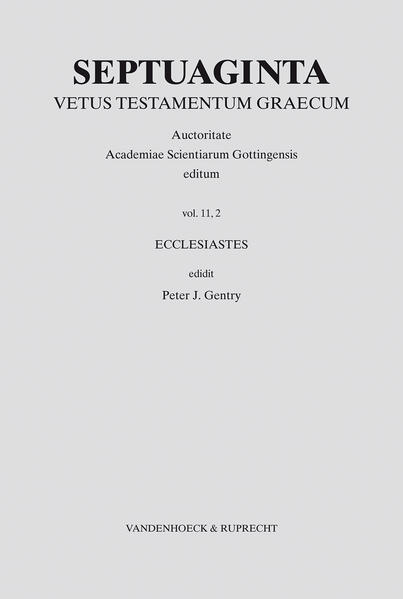 Die Herausgabe der großen kritischen Edition des ältesten erreichbaren Septuaginta-Textes ist Ziel des 1908 gegründeten Septuaginta-Unternehmens der Akademie der Wissenschaften zu Göttingen. Anspruch und Aufgabe einer solchen Edition ist die auf möglichste Vollständigkeit angelegte Erfassung und transmissionsgeschichtliche Auswertung der handschriftlichen überlieferung, angefangen mit den griechischen vorchristlichen Papyri (3./2. Jh. v.Chr.) bis hin zu den Minuskelhandschriften des 16. Jh. n.Chr., sodann der lateinischen, koptischen, syrischen, äthiopischen und armenischen Tochterübersetzungen, ferner der Septuaginta-Zitate bei den griechischen und lateinischen Kirchenschriftstellern unter Einschluss der sog. Catenenüberlieferung und schließlich aller Druckausgaben der Septuaginta vom 16. bis zum 20. Jh. Erstmals erscheint mit Peter Gentrys Arbeit eine vollständige kritische Edition des Buches »Ecclesiastes«. Der vorliegende Band XI bildet den 2. Band der Gesamtreihe »Septuaginta« und setzt so die Göttinger Editio critica maior fort.