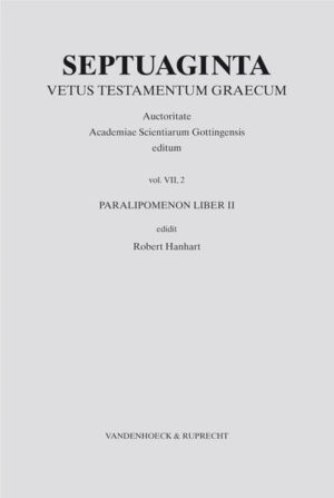 Die Herausgabe der großen kritischen Edition des ältesten erreichbaren Septuaginta-Textes ist Ziel des 1908 gegründeten Septuaginta-Unternehmens der Akademie der Wissenschaften zu Göttingen. Anspruch und Aufgabe einer solchen Edition ist die auf möglichste Vollständigkeit angelegte Erfassung und transmissionsgeschichtliche Auswertung der handschriftlichen Überlieferung, angefangen mit den griechischen vorchristlichen Papyri (3./2. Jh. v.Chr.) bis hin zu den Minuskelhandschriften des 16. Jh. n.Chr., sodann der lateinischen, koptischen, syrischen, äthiopischen und armenischen Tochterübersetzungen, ferner der Septuaginta-Zitate bei den griechischen und lateinischen Kirchenschriftstellern unter Einschluss der sog. Catenenüberlieferung und schließlich aller Druckausgaben der Septuaginta vom 16. bis zum 20. Jh.Robert Hanhart setzt mit der Erstellung der allerersten kritischen Edition des Buches „Paralipomenon II“ die Herausgabe der großen kritischen Edition des ältesten erreichbaren Septuaginta Textes fort.