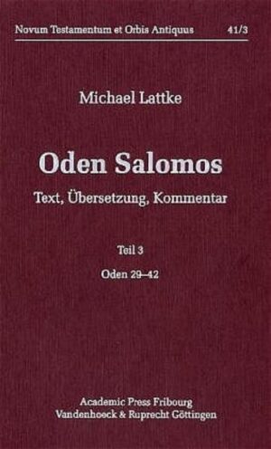 Der dritte Band dieses historisch-kritischen und theologischen Kommentars umfasst die Salomo-Oden 29-42. Neben einem vollständigen Abkürzungs- und Literaturverzeichnis enthält dieser Teil eine Konkordanz sowie Stellen- und Personenregister zu allen drei Teilen. Durch die neue Transkription des Syrischen von Klaus Beyer ist die Mischung zwischen Transkription und Transliteration der ersten beiden Teile aktualisiert. Der syrische Text von OdSal 3-28 wird darum in Beyers Transkription noch einmal beigegeben, was das Nachschlagen in der Konkordanz erleichtert. Lattke argumentiert in diesem Band für eine griechische Originalfassung dieser christlichen Sammlung von 42 (bzw. 41 erhaltenen) Gedichten, die ins erste Viertel des zweiten Jahrhunderts datiert werden kann.