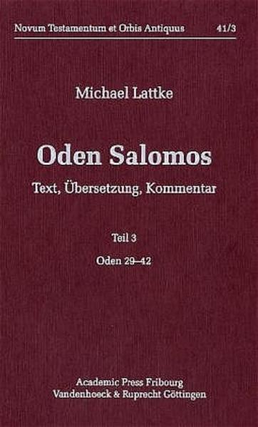 Der dritte Band dieses historisch-kritischen und theologischen Kommentars umfasst die Salomo-Oden 29-42. Neben einem vollständigen Abkürzungs- und Literaturverzeichnis enthält dieser Teil eine Konkordanz sowie Stellen- und Personenregister zu allen drei Teilen. Durch die neue Transkription des Syrischen von Klaus Beyer ist die Mischung zwischen Transkription und Transliteration der ersten beiden Teile aktualisiert. Der syrische Text von OdSal 3-28 wird darum in Beyers Transkription noch einmal beigegeben, was das Nachschlagen in der Konkordanz erleichtert. Lattke argumentiert in diesem Band für eine griechische Originalfassung dieser christlichen Sammlung von 42 (bzw. 41 erhaltenen) Gedichten, die ins erste Viertel des zweiten Jahrhunderts datiert werden kann.