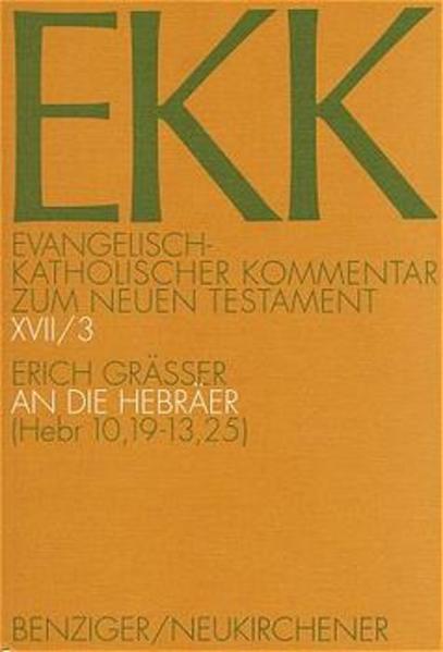 Dieser dritte Teilband des Kommentars erarbeitet die letzten Kapitel des Hebräerbriefes. Das Anliegen des Autors des Hebräerbriefes, den Glaubenseifer wieder zu wecken, wird in diesen Kapiteln überdeutlich. Er ruft zum standhaften und treuen Bekenntnis auf, verweist auf die vielen Zeugen, die vorbildhaft an ihrem Bekenntnis festgehalten haben und stellt vor allem das Beispiel Jesu selber in den Vordergrund. Sowohl der Rückblick auf die alttestamentlichen Zeugen als auch die Auseinandersetzung mit dem Leiden Jesu gaben dem Autor des Hebräerbriefes die Möglichkeit, seine Perspektive des neuen christlichen Zugangs zu Gott und der entsprechenden Konsequenzen für den Alltag darzustellen. „Was es zu verstehen gilt, ist, daß Jesu-Opfer uns von jedem Opfer freimacht-eine im Blick auf die eigene Schuldverhaftung ungemein entlastende Botschaft.“ Erich Gräßer analysiert den Text auf der Basis einer möglichst genauen philologischen Exegese, erhellt aber zugleich, ganz im Sinne der Kommentar-Reihe, den religionsgeschichtlichen Hintergrund, die traditionsgeschichtlichen Zusammenhänge und die Wirkungsgeschichte des Hebräerbriefes.