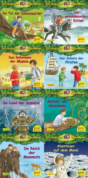 Im Juni 2016 begrüßt Pixi einen der ganz großen Kinderbuch- Klassiker: Das magische Baumhaus! Mit 117 Mio. verkauften Exemplaren ist das „Baumhaus“ ein Welterfolg. Jetzt erleben die zeitreisenden Geschwister Anne und Philipp ihre Abenteuer auch im Pixi- Format - natürlich durchgehend farbig illustriert und fürs Kindergartenalter vereinfacht erzählt. In der Pixi- Serie "Das magische Baumhaus" sind folgende Bücher enthalten: Im Tal der Dinosaurier Der geheimnisvolle Ritter Das Geheimnis der Mumie Der Schatz der Piraten Im Land der Samurai Gefahr am Amazonas Im Reich der Mammuts Abenteuer auf dem Mond