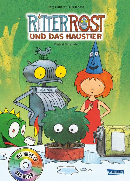 Ritter Rost ist skeptisch Koks ist begeistert: Er hat ein eigenes Haustier! Es sieht zwar mit seinen grünen Zotteln und den Wurzelfüßen gar nicht wie ein normales Haustier aus, aber er hat es zu Hause gefunden und das ist der Beweis. Doch als das kleine Wuschelding immer größer und größer wird, wächst Koks die Sache buchstäblich über den Kopf. Mit diesem Haustier stimmt was nicht! Bald passt es schon nicht mehr durch das Burgtor. Ob wohl der Tierarzt weiß, was zu tun ist? Das eigene Haustier seit jeher ein brandaktuelles Familienthema. Ganz klar, dass auch ein heldenhafter Blechritter sich eines Tages diesem Thema stellen muss. Und das tun die Ritter- Rost- Schöpfer Jörg Hilbert und Felix Janosa: wie immer charmant, witzig, bildstark und hochmusikalisch. Ein neues Familien- Bilderbuch in der erfolgreichen Ritter- Rost- Musicalreihe. "Längst ein Klassiker." (Die Zeit) Empfohlen vom Verband deutscher Musikschulen (VdM) und ausgezeichnet mit dem Sonderpreis der Kinderjury. Kinder- Musicals selbst aufführen? Vielfältige Aufführungsmaterialien für Schulen und Kindergärten unter www.musicals- on- stage.de