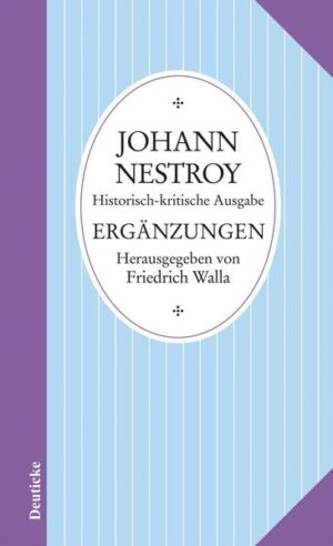 In den letzten Jahren tauchten wichtige Originalhandschriften von Nestroy wieder auf. Daher erscheint nun dieser ursprünglich nicht geplante Ergänzungsband zur historisch-kritischen Nestroy-Ausgabe. Der erste Abschnitt des Bandes ist dem frühen Stück „Dreyßig Jahre aus dem Leben eines Lumpen“ gewidmet. Die weiteren Kapitel des Bandes betreffen u.a. die Stücke „Der Weltuntergang“ und „Die schlimmen Buben in der Schule“. Nachdem umfangreiche Fragmente von Nestroys Originalhandschrift 2006 durch die Wienbibliothek im Rathaus erworben werden konnten, werden diese nun in der Transkription von Walter Obermaier publiziert. Die veröffentlichten Handschriften stammen aus der Autographensammlung von Otto Kallir. Im wissenschaftlichen Apparat liegt das Hauptgewicht vor allem auf den Lesarten der Originalhandschriften.