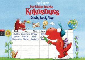 Der kleine Drache Kokosnuss Spiel und Spaß für die Schultüte. Kokosnuss- Fans, die mit ihren Schulfreunden 'Stadt, Land, Fluss' spielen möchten, trennen aus diesem Spieleblock ein paar Blätter heraus, verteilen sie an die Mitspieler und los geht's! Ohne lange ein Raster zeichnen zu müssen, kann hier der Spielund Quizspaß sofort beginnen! Die 32 Blätter sind mit lustigen, vierfarbigen Kokosnuss- Illustrationen versehen. Ein Muss für jede Schultüte!