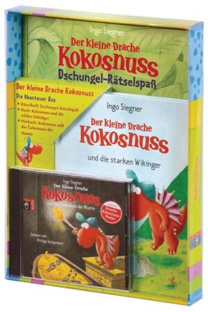 Die Kokosnuss- Abenteuer- Box Für alle Fans des kleinen Drachen Kokosnuss! Diese Abenteuer- Box mit Klarsichtdeckel enthält ein Kokosnuss- Buch, eine Kokosnuss- CD und ein Kokosnuss- Rätselheft. Diesmal sind dabei: Der kleine Drache Kokosnuss und die starken Wikinger (Buch), Der kleine Drache Kokosnuss und das Geheimnis der Mumie (CD) und Dschungel- Rätselspaß (Heft).