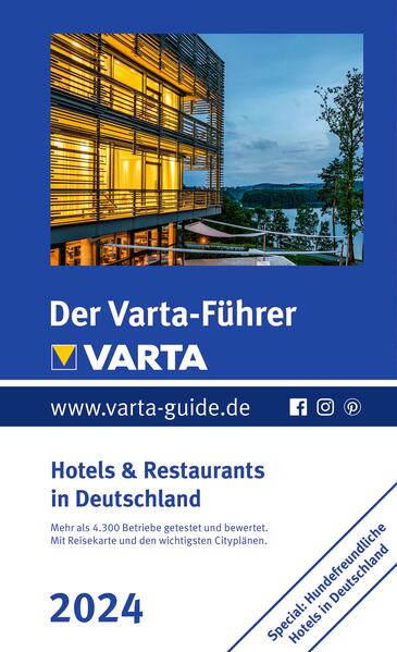 Neu in der Ausgabe Varta-Führer 2024: Special: Hundefreundliche Hotels in Deutschland Der Varta-Führer ist seit mehr als 65 Jahren ein verlässlicher Begleiter zu den besten Hotels und Restaurants in Deutschland. Mehr als 4.300 geprüfte Hotel- und Restaurantadressen, von unabhängigen Experten anonym getestet Varta-Bewertung, Preisinformationen, Ausstattungsmerkmale, Kurztexte, Bilder Gut & Günstig: Empfehlenswerte Häuser im Low-Budget-Segment Varta-Tipps: Außergewöhnliche Hotels und Restaurants Große Deutschland-Reisekarte, mit allen Orten, in denen Hotels und Restaurants empfohlen werden Mehr als 50 Citypläne für die wichtigsten Destinationen Mehr als 1.600 Städte und Gemeinden mit nützlichen Ortsinformationen Lesebändchen zur besseren Handhabung Über den Varta-Führer: Der Varta-Führer gehört zu den wenigen unabhängigen Hotel- und Restaurantführern im Land. 1957 hatte die Buchausgabe Premiere und bis heute zählt der Varta-Führer zu den Marktführern in Deutschland. Er erscheint jährlich beim Verlag MAIRDUMONT. Alle Hotels und Restaurants des Varta-Führers sind auch über die täglich aktualisierte Website online abrufbar. Auf www.varta-guide.de können Übernachtungen gebucht und Tischreservierungen vorgenommen werden. Der Varta-Führer beschäftigt sich nicht ausschließlich mit der Spitzengastronomie und - hotellerie. Er dient allen, die gerne reisen und Wert auf gutes Schlafen und Essen legen als nützliches Nachschlagewerk. Mehr Informationen zum Varta-Führer auf www.varta-guide.de