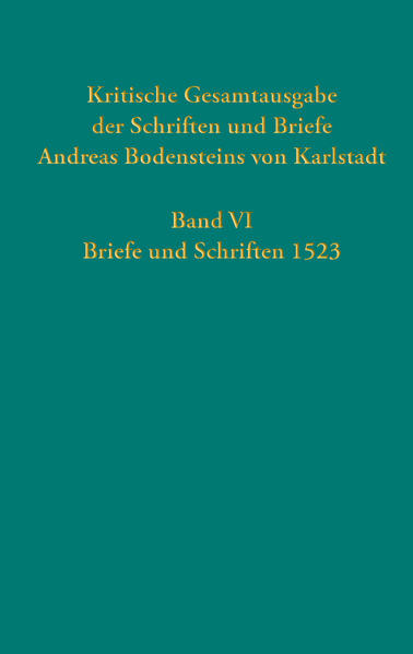 Erste umfassende kritische Edition der Schriften und Briefe Im Jahr 1523 stellte Karlstadt seine akademische Lehrtätigkeit und die damit verbunden textlichen Ausdrucksformen ein. Mit dem Aufbau einer Gemeinde in Orlamünde verlegte er seinen Arbeitsschwerpunkt völlig auf eine auf Laien bezogene, volkssprachliche Publizistik und biblisch-exegetische Unterweisung, was seine zunehmend radikale Trennung von der „Wittenberger Reformation“ anzeigt. Band VI der Edition dokumentierte die in diesem Jahr entstandenen Texte, darunter wichtige mystische Schriften und Werke, die seine neue Auseinandersetzung mit der Abendmahlslehre ausweisen. Reformationsgeschichtliche Einordnung zentraler historischer Quellen Historisch-kritische Edition der gesamten Überlieferung kirchenhistorisch bedeutender Quellen mit ausführlicher Kommentierung Umfangreiche Einleitungen und historische Kontextualisierung