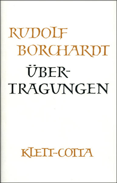 Altionische Götterlieder unter dem Namen Homers (veröffentlicht 1924): Demeterlied, Apollonlied, Hermeslied, Aphroditenlied - Aischylos: Die Perser (Fragment) (entstanden 1919, veröffentlicht 1931) - Pindarische Gedichte (entstanden 1906-1912, veröffentlicht 1931): Neuntes Pythisches Gedicht (Siegeslied auf Telesikrates von Kyrene), Viertes Pythisches Gedicht (Siegeslied auf Arkesilaos von Kyrene), Sechstes Olympisches Gedicht (Siegeslied auf Agesilas von Syrakus), Erstes Pythisches Gedicht (Siegeslied auf König Hieron von Syrakus), Drittes Pythisches Gedicht (Siegeslied auf König Hieron von Syrakus), Drittes Nemeïsches Gedicht (Siegeslied auf Aristokleidas von Aigina) - Platon: Lysis (1905) - Tacitus: Deutschland (entstanden 1912, veröffentlicht 1922) - Die großen Trobadors (veröffentlicht 1924): Guilhelm Grave von Peitau, Marcabrun, Jaufre Rudèl, Fürst von Blaya, Bernart von Ventadorn, Giraut von Borneil, Bertran von Born, Namenloses Tagelied, Arnaut Daniel, Raimbaut von Vaqueiras, Peire Vidal, Konrad Schenke von Landegg, Sordel, - Dante´s Vita Nova (entstanden 1912, veröffentlicht 1922) - Hartmann von Aue: Der Arme Heinrich (entstanden 1912, veröffentlicht 1925) - Walter Savage Landor. Imaginäre Unterhaltungen (entstanden seit 1905, veröffentlicht 1923): Marschall Bugeaud und ein Scheich, Lopez Bañoz und Romero Alpuente, Epiktet und Seneca, Lord Bacon und Richard Hooker, Tiberius und Vipsania, Boccaccio und Petrarca, Ludwig XIV. und Père La Chaise, Oliver Cromwell und Walter Noble, Bossuet und die Herzogin von Fontanges, M. Villèle und M. Corbière, Joseph Scaliger und Montaigne, Sandt und Blücher - Anmerkungen - Nachwort - Namenverzeichnis. Borchardt, Rudolf: Gesammelte Werke In 14 Einzelbänden. Hrsg. von Marie Luise Borchardt in Verbindung mit verschiedenen Herausgebern. Alle Bände Leinen mit Schutzumschlag Gedichte Erzählungen Dramen Gedichte II / Übertragungen II Reden Prosa I Prosa II Prosa III Prosa IV Prosa V. Reden und Schriften zur Politik Prosa VI. Autobiographische Schriften Übertragungen Dantes Comedia Der leidenschaftliche Gärtner