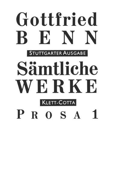 Der Band enthält u. a.: die frühe Sammlung »Gehirne«, Benns Aufsätze zum Problem des Schöpferischen, seine Beiträge zu den Debatten um die zeitgenössische Literatur (»Kunst und Staat«, »Totenrede für Klabund«, »Rede auf Heinrich Mann«) und, als einen Höhepunkt, den Aufsatz »Goethe und die Naturwissenschaften«. Abgedruckt sind darüber hinaus sechs Texte, die in den bisherigen Ausgaben des Bennschen Werks fehlten.