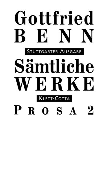 Dieser Band sammelt und erläutert die zwischen 1933 und 1945 entstandenen Prosatexte Benns. Dem großen programmatischen Essay (»Der neue Staat und die Intellektuellen«) folgt die Rede (auf George, auf Marinetti)