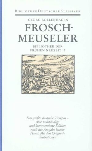 Als ein Werk Homers galt hinge Zeit das komische griechische Tierepos Batrachomyomachia, der ›Frosch-Mäuse-Krieg‹. Die geistvollste deutschsprachige Umformung dieser Vorlage ist der Froschmeuseler des Georg Rollenhagen. Mit einer überaus reizvollen Verschachtelungs- und Abschweiftechnik, in über 20000 deutschen Knittelversen gestaltete dieser gelehrte Humanist, Theologe, Philologe, Mediziner und Astronom die literarische Parodie zu einem enzyklopädischen Werk, behandelte er Probleme der individuellen Lebensführung, der staatlichen Ordnung und der zwischenstaatlichen Beziehungen. Erstmals bietet die kommentierte Edition des Deutschen Klassiker Verlages den gesamten Text, einschließlich der Rahmentexte und Illustrationen, nach der Ausgabe letzter Hand von 1608. Sie bietet damit die zuverlässigste Grundlage für das Verständnis des umfang- und facettenreichsten deutschen Tierepos.