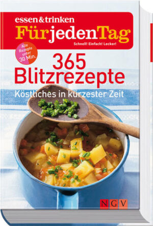 "Keine Zeit, keine Zeit!" Sind Sie auch ständig in Eile, sogar beim Kochen und beim Essen? Damit Ihnen der Stress nicht auf den Magen schlägt, finden Sie hier lauter tolle Gerichte, die wirklich im Handumdrehen fertig sind: nach spätestens 30 Minuten steht ein leckeres, gesundes Essen auf dem Tisch. Ein ganzes Jahr lang, an jedem einzelnen Tag - 365 mal können Sie flink kochen, köstlich essen und sparen jede Menge Zeit. Was Sie damit anfangen? Na, das ist ja wohl wirklich Ihre Sache.