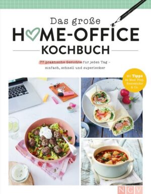 Mahlzeit! • 77 leckere Home-Office-taugliche Rezepte für jeden Tag: Suppen und Eintöpfe, Sandwiches, Snacks, Sattmacher-Salate, Hauptgerichte mit Fleisch oder Fisch, Vegetarisches, Getränke, Energieriegel • Alle Gerichte sind ruckzuck zubereitet oder lassen sich perfekt vorbereiten • Mit vielen praktischen Tipps zur effizienten Home-Office-Küche: Vorratshaltung, Meal Prep, Resteverwertung, richtig Einfrieren und vieles mehr Frisch und gesund soll es sein, abwechslungsreich, superlecker und natürlich ruckzuck fertig: Kochen im Home-Office ist eine ganz schöne Herausforderung. Erst recht, wenn mal wieder ein Termin den nächsten jagt. Aber Hilfe naht: Mit unseren unkomplizierten Rezepten wird das mittägliche oder abendliche Kochen zum neuen Lieblingspunkt auf der Agenda! Getreu dem Motto „Kleckern beim Aufwand, klotzen beim Geschmack“ enthält dieses Rundum-Sorglos-Kochbuch 77 praktische Lieblingsrezepte für jeden Tag. Ob raffinierte Sandwiches und Snacks, Powerriegel, Getränke, Sattmacher-Salate, köstliche Suppen und Eintöpfe oder stressfreie Gerichte für den großen Hunger - mit Fleisch, Fisch oder veggie: Alle Gerichte sind schnell zubereitet oder lassen sich super vorbereiten! Jede Menge nützliche Praxistipps zu Themen wie Vorratshaltung, Meal Prep, Resteverwertung oder Einfrieren unterstützen dabei, dass das Kochen im Home-Office problemlos und stressfrei gelingt. Eines ist sicher: Die Kantine, das Pizza-Taxi oder der mittägliche Gang zur Frittenbude werden ab heute garantiert nicht mehr vermisst!