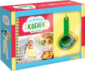 Kinderleicht kochen nach Bildern -Gute-Laune-Koch-Set für Kinder ab 6 Jahren: liebevolles Kochbuch mit kindgerechten Rezepten und über 250 Schritt-für-Schritt-Fotos plus 5 bunte Messbecher zum einfachen Abmessen der Zutaten -Mit den 5 bunten Bechern ist das Abmessen der Zutaten für die Kleinen kinderleicht und ein Riesenspaß - eine Waage wird nicht benötigt -Das dicke Kochbuch enthält viele leckere Rezepte, die die Kleinen nahezu alleine nachkochen können: Pizzaschlange, Knusperfisch, Cheeseburger, süßer Reisauflauf und vieles mehr -Alle Rezepte werden Schritt für Schritt genau erklärt