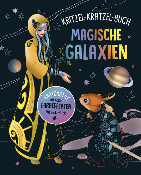 Reise mit magischen Wesen durch ferne Galaxien • Alle Kratzbilder mit unterschiedlichen Farbeffekten • Extra: mit kreativen bastelideen für deine Kratzbilder • Jedes Kratzbild zum Heraustrennen und Verschenken • Mit Bambus- Stick • Für Kinder ab 7 Jahren Begegne fantastischen Bewohnern ferner Planeten und tritt ein in eine Welt voller Fantasie und Überraschungen. Mit dem Bambus- Stick kannst du die Motive ganz oder teilweise freikratzen. Und wenn's noch mehr Farbe sein soll, kannst du alle Motive mit deinen Buntstiften ausmalen. Hinein ins galaktische Kritzel- Kratzel- Vergnügen! Achtung: Nicht geeignet für Kinder unter 3 Jahren. Erstickungsgefahr wegen verschluckbarer Kleinteile.