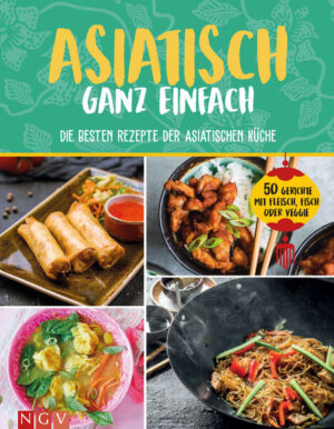 ASIATISCH? GANZ EINFACH! • 50 tolle Gerichte mit Fleisch, fisch oder vegetarisch • Suppen, Snacks & Süsses, mit Fleisch, Fisch und Geflügel, Fisch & Meeresfrüchte und vegetarische Gerichte • Jedes Rezepte mit Farbfoto und praktische Tipps Exotische Reis- und Nudelpfannen, leckere Suppen, Köstliches mit Fleisch und Fisch oder knackiges Gemüse aus dem Wok – die asiatische Küche strotzt nur so vor Aromen, Gewürzen und Vielfalt! Die asiatische Küche gehört zweifellos zu den fantasievollsten und abwechslungsreichsten der Welt. In diesem Buch haben wir die leckersten Rezepte zusammengestellt, die die asiatischen Regionalküchen zu bieten haben: von chinesischem Chop Suey bis zu vietnamesischem Bánh mì, von japanischer Ramen-Nudelsuppe bis zu Thai-Curry mit Garnelen. Hier findest du garantiert dein Lieblingsrezept! Und das Schöne: Alle Gerichte sind kinderleicht nachzukochen und schmecken einfach himmlisch. Alles, was du brauchst, ist eine Portion Lust am Kochen sowie ein paar spezielle asiatische Zutaten, die deine Gerichte zu dem machen, was sie sein sollen: typisch asiatisch! So schmeckt’s zu Hause wie beim Asiaten!