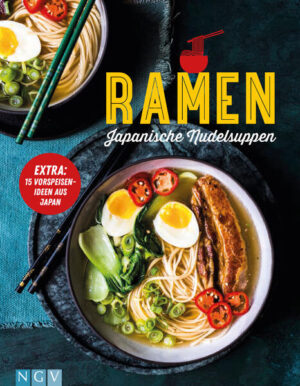 Ramen - Japanische Nudelsuppen • 50 tolle Rezepte von klassisch bis international • Alles zu Basis-Brühen von Dashi bis Tonkotsu • Jedes Rezept mit Farbfoto machen Lust auf die echte japanische Küche Ramen – die würzigen Nudelsuppen sind neben Sushi wohl Japans bekanntestes Nationalgericht. Und das zu Recht! Einfach herzustellen und mit vielen Variationen abwandelbar, sind sie perfekt geeignet als aromatischer Mittagssnack oder als Hauptgericht. In diesem Buch findest du über 50 köstliche Rezepte vom klassischen Ramen bis zu neuen internationalen Ideen. Erfahre wie du die Basis-Brühen von Dashi bis Tonkotsu selbst herstellen kannst, welche Suppeneinlagen dazu passen und mit welchen Würzsaucen du alles verfeinern kannst. Und mit unseren leckeren Vorspeisenrezepten rundest du dein Japan-Erlebnis perfekt ab. Die japanische Küche bietet soviel mehr als nur Sushi.