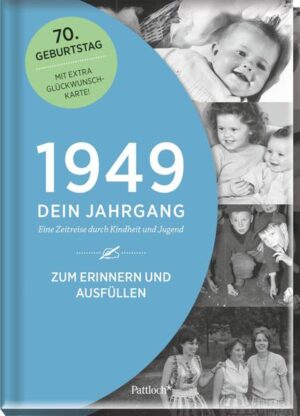 • Das erste Jahrgangsbuch, das Zeitgeschehen und persönliche Erinnerungen kombiniert • Geschenkidee zum 70. Geburtstag: gelebte Geschichte, besondere Momente, bewegende Erinnerungen • Informative Querschnitte aus Politik, Kultur, Gesellschaft, Mode, Unterhaltung und Sport • Erinnerungsbuch mit 16 personalisierbaren Seiten mit inspirierenden Fragen zum Ausfüllen und Eintragen • Mit Platz zum Einkleben von persönlichen Fotos • Eine Film- Zeitreise in Form von QR- Codes lässt die Vergangenheit lebendig werden. • Das ganz besondere Buch- Plus: eine passende Glückwunschkarte komplettiert das Geschenk. • Emotionales, historisches Bildmaterial • Stilvolles, zeitloses Magazin- Layout • Textfeld für eine persönliche Widmung auf der ersten Seite • Langlebiger, stabiler und hochwertig veredelter Einband aus laminierter Pappe • Maße: 17,0 x 24,0 cm, 64 Seiten Die 49er: mit der Geburt ins Leben der aufstrebenden 50er katapultiert Kinder, die im Jahr 1949 geboren wurden, kann man durchaus als Glückskinder bezeichnen. Sie mussten die Schrecken des Krieges nicht mehr miterleben und wurden in ein Jahr geboren, in dem das Wort „Aufschwung“ den Weg in Richtung Wirtschaftswunder zeigte. Der 70. Geburtstag bietet einen schönen Anlass, auf diese prägenden und hoffnungsvollen Jahre zurückzublicken, in denen der Jubilar seine Kindheit und Jugend verbringen durfte. 16 personalisierbare Seiten: zum Skizzieren der eigenen Biographie Dieses Geschenkbuch bietet nicht nur die Gelegenheit, gemeinsam mit Freunden und Familie die Geschichten spannender Jahrzehnte zu rekapitulieren. Die zusätzlichen Seiten zum Selbst- Befüllen mit Fragen zur Geburt, Kindheit und Jugend des 49ers lassen die ganz persönlichen Erinnerungen des Jubilars und die schönsten Momente seines Lebens wieder lebendig werden. Außerdem gibt es frei gestaltbare Zeilen, auf denen das Geburtstagskind seine eigenen Gedanken zum Jetzt und Damals festhalten kann. Fragen zur eigenen Lebensphilosophie sowie kluge Denkanstöße geben dabei wunderbare Impulse. Dadurch wird das Jahrgangsbuch zur individuellen Zeitkapsel, die man auch zu späteren Geburtstagen immer wieder gerne öffnet. Ein Jahrgangsbuch, das zum gemeinsamen Gespräch anregt Wussten Sie, dass • die beliebtesten Namen im Jahr 1949 unter anderem Monika, Karin, Klaus oder Peter waren, • 1 kg Bohnenkaffee 26,87 DM kostete, wobei der durchschnittliche Wochenlohn eines Facharbeiters bei gerade mal 65,82 DM lag, • aus Italien die Vespa zu uns nach Deutschland kam und schnell zum Lieblingsfahrzeug wurde, • es in manchen Kneipen und Cafés eine Jukebox gab und man sich für etwas Kleingeld sein Lieblingslied wünschen durfte? Sie sehen, dieses Geschenkbuch bietet ordentlich Erinnerungs- Stoff zum 70.! Übrigens: Diesen runden Geburtstag dürfen 2019 auch viele berühmte Persönlichkeiten feiern, darunter Fußballtrainer- Legende Ottmar Hitzfeld, Hollywoodstar Meryl Streep, Innenminister Horst Seehofer, Mode- Ikone Anna Wintour und Ausnahmemusiker Tom Waits. Was für eine illustre Geburtstagsrunde! Jubiläum, Geburtstag, Jahrestag, Mitbringsel, Gastgeschenk Eine wunderbare Geschenkidee, die verbindet, Gespräche anstößt und dem Beschenkten eine tolle Gelegenheit bietet, seine Erinnerungen mit Familie und Freunden zu teilen.