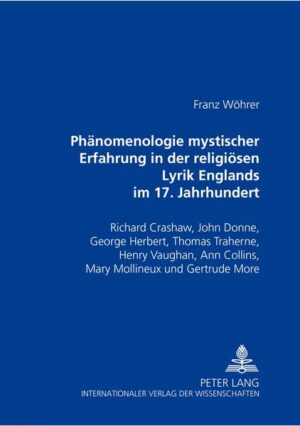 Die Studie versucht im Wege eines innovativen interdisziplinären Interpretationsansatzes eine phänomenologische Analyse des «mystischen Elements» in der Dichtung der «Metaphysical Poets» (Crashaw, Donne, Herbert, Vaughan und Traherne) und dreier heute vergessener englischer Mystikerinnen (Ann Collins, Mary Mollineux, Gertrude More) aus dem 17. Jh. zu erstellen. Ausgehend vom Mystikbegriff Albrechts, in dem «Mystik» definiert ist als «das Ankommen eines Umfassenden im Versunkenheitsbewußtsein und/oder das ekstatische Erleben des Umfassenden» werden nahezu 800 Gedichte auf erlebnismystische Kernphänomene hin untersucht. Als epistemologische Grundlagen werden Erkenntnisse der Psychologie der Mystik und der mystischen Theologie herangezogen. Das mystopraktische Handbuch des italienischen Jesuiten Giovanni B. Scaramelli Direttorio mystico (1754) ist, neben Teresa von Avila, Johannes vom Kreuz, dem Cloud-Autor und Walter Hilton sowie Beiträgen von Theologen des 20 Jhs. die zweite wesentliche heuristische Grundlage. Darüberhinaus werden theoretische Modelle der modernen Mystikforschung (Katz, Forman) kritisch einbezogen. Die Ergebnisse der interdisziplinären Analyse des Textkorpus erlaubt eine differenzierte, positive Neubeurteilung des «mystischen Elements» im Werk der Metaphysical Poets und der drei vergessenen Exponentinnen der englischen Frauenmystik des 17. Jhs.