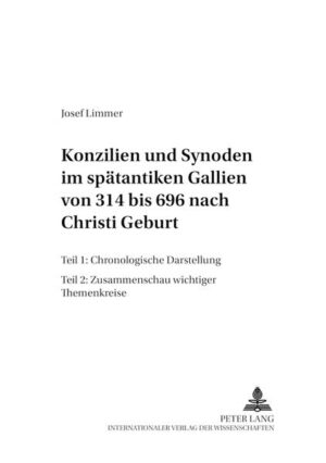 In Gallien beginnt im Jahre 314 n. Chr. eine Reihe von ca. 80 Konzilen bzw. Synoden, die bis zu jener Zeit (Ende 7., Anfang 8. Jahrhundert) andauert, als es im Land keine Metropoliten und daher niemanden mehr gab, der rechtens zu Synoden oder Konzilen hätte einladen können. Die Protokolle der Konzile, in chronologischer Reihenfolge dargestellt, machen uns vertraut mit den kirchlichen Rechtsstrukturen, mit den Bemühungen des Episkopates, kirchliche Disziplin und kirchliche Privilegien aufrecht zu erhalten, und mit seinem unermüdlichen Einsatz für den Bestand des kirchlichen Vermögens. In den Protokollen wird uns das unsägliche Leid der Menschen in den Wirren der Völkerwanderung vor Augen geführt, gegen das die Bischöfe als einzige Träger des sozialen Engagements auftraten. Wir erfahren durch die Konzile von den Grausamkeiten einer rauen und rohen Zeit, als Bischöfe und Priester von weltlichen Machthabern von den Altären fortgerissen, in Gefängnisse geworfen und vor weltliche und geistliche Richter gestellt wurden. Die Konzile und Synoden bieten uns so ein anschauliches Spiegelbild der gesellschaftlichen Zustände des Landes und ein getreues Sittenbild der jungen Kirche. Wurden im 1. Teil der Arbeit die Organisationsstrukturen des Verhältnisses von Kirche und Staat in Gallien und die gallischen Konzile und Synoden in chronologischer Reihenfolge dargestellt, wird im 2. Teil in einer Art Zusammenschau auf wichtige Themenkreise im Lichte der gallischen Konzile und Synoden eingegangen und ihre Problematik erschlossen. Zunächst wird zwischen den Amtsträgern der Kirche differenziert und auf ihre Rechte und Pflichten eingegangen, wobei besonderer Wert auf die Darstellung der Zölibatsgesetze und der Enthaltsamkeitsbestimmungen der Kleriker der gallischen Kirche gelegt wird. Die Canones der Konzile und Synoden liefern uns ein getreues Sittenbild des Klerus im behandelten Zeitraum. Der Abschnitt über Mönche und Nonnen geht näher auf die Einhaltung der klösterlichen Disziplin und den klösterlichen Lebenswandel ein. In weiteren Abschnitten werden die Laien und die Lebensumstände der Menschen in Kirche, Staat und Gesellschaft beleuchtet und die gallische Liturgie dargestellt, soweit dies aus den Synoden erschlossen werden kann. Schließlich werden weitere wichtige Themen aufgegriffen. Dabei wird versucht, eine Verbindung herzustellen von damaligen Problemen zu heutigen Fragestellungen und Thematisierungen der kirchlichen Disziplin.