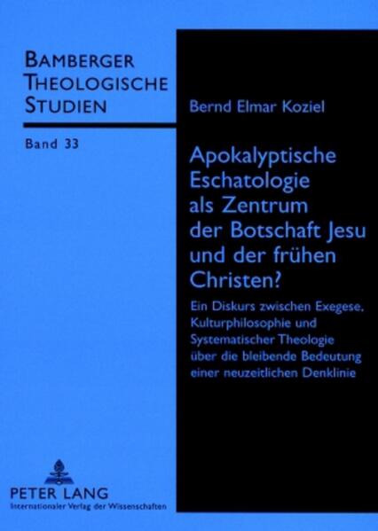 Eine exegetische, namentlich im Umfeld historischer Kritik situierte Entdeckung gegen Ende des 19. Jahrhunderts forderte das theologische Denken als ganzes heraus und bestimmte über mehrere Jahrzehnte hin, bis weit nach der Mitte des 20. Jahrhunderts, große Teile insbesondere der deutschsprachigen protestantischen Theologie: Diese sachlich und wirkungsgeschichtlich bedeutsame Denklinie reflektiert über die (apokalyptische) Eschatologie als Zentrum, Motor und Inhalt der Verkündigung Jesu wie auch der frühen Christen. Der Verfasser führt ein Gespräch mit Autoren und Rezipienten aus Exegese, Kulturphilosophie und Systematischer Theologie und sucht nach einem Resümee über die Denklinie und einer Antwort auf die Frage, was von ihr heute, nach diversen, teils gegenläufigen internen Wandlungsprozessen und Entwicklungsschritten, bleibt oder bleiben sollte.