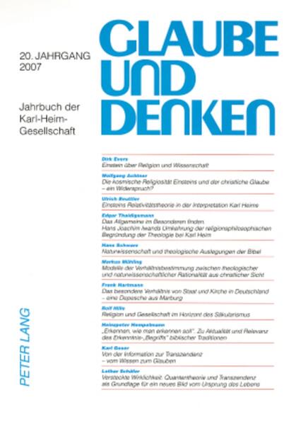 Karl Heim (1874-1958) prägte als Theologe an den Universitäten Halle, Münster und seit 1920 in Tübingen sowie von 1920 bis 1948 als Frühprediger an der Tübinger Stiftskirche Generationen von Pfarrern. Unter seinen Zuhörern befanden sich auch viele Nicht-Theologen, denn Karl Heim konnte einerseits komplizierte naturwissenschaftliche Sachverhalte erstaunlich einfach und doch zutreffend elementarisieren und andererseits den christlichen Glauben mit diesen Ergebnissen in einen fruchtbaren Dialog bringen. Der 20. Jahrgang dieses Jahrbuches enthält-neben drei Beiträgen zu Albert Einstein-weiterführende Gedanken zum Verhältnis von christlicher Religion und (säkularer) Gesellschaft sowie speziell zum Verhältnis von Naturwissenschaft und Theologie. Auch mit diesem Jahrbuch wird die bleibende Bedeutung der Theologie Karl Heims für eine dialogfähige Theologie im 21. Jahrhundert deutlich.