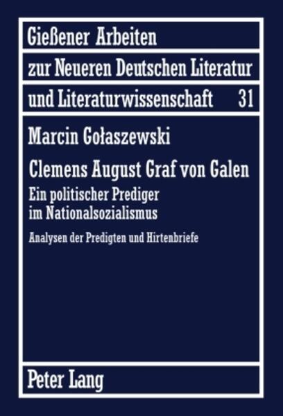 Die Untersuchung unterzieht die Predigten und Hirtenbriefe Kardinal Clemens August Graf von Galens einer sprachlich-rhetorischen Analyse und beantwortet auf Grund dieser Analyse die Frage nach seinem Widerstand gegen den Nationalsozialismus. Kernpunkt der Arbeit ist nicht der biographische Blick auf die Persönlichkeit von Galens, sondern die Analyse seiner Texte. Auf diese Art werden neue Erkenntnisse über den Umgang eines Kirchenvertreters mit der nationalsozialistischen Diktatur gewonnen. Die Untersuchung gewinnt ihre Relevanz daraus, dass sie mit einer innovativen Forschungsmethode eine die Wissenschaft und Öffentlichkeit seit langem bewegende Frage beantwortet. Zwar ist das Forschungsfeld mit geschichtswissenschaftlichen Methoden unter zahlreichen Gesichtspunkten untersucht, doch stellt die Anwendung literaturwissenschaftlicher Methoden auf die Texte Galens einen Zugriff dar, der neue Erkenntnisse ermöglicht, dies auch durch die Konfrontation der Ergebnisse mit der Analyse einer der Adventspredigten Kardinal Michael von Faulhabers und zweier Reden des Schriftstellers Ernst Wiecherts.