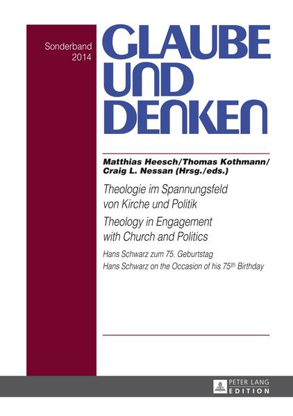 Die 39 Beiträge dieses Sonderbandes beleuchten das Thema Theologie im Spannungsfeld von Kirche und Politik aus unterschiedlichen Perspektiven. Neben historischen Aspekten werden sowohl politisch-zeitgeschichtliche Fragen als auch ethische Problemstellungen bedacht. Weitere Aufsätze widmen sich der praktisch-theologischen Reflexion und Konkretion im Rahmen der christlichen Gemeinde, wie auch der Relevanz des Themas in außereuropäischen politisch-kulturellen Kontexten. Der internationale Autorenkreis setzt sich überwiegend aus Kolleginnen und Kollegen, Schülerinnen und Schülern des Regensburger Systematikers Hans Schwarz zusammen. Im Rahmen der Regensburger Summer School 2014 haben sie damit auch das Lebenswerk von Hans Schwarz anlässlich von dessen 75. Geburtstags gewürdigt, in dem das theologisch geleitete Umgehen mit der säkularen Welt eine wichtige Rolle spielt. The 39 contributions to this special issue develop the theme Theology in Engagement with Church and Politics from a variety of perspectives. Alongside the exploration of historical aspects, both contemporary political questions and ethical dilemmas are examined. Further contributions are devoted to the reflection upon practical theology, Christian congregational praxis, and contextual studies, which demonstrate the political and cultural relevance of this theme beyond Europe. The international circle of authors is constituted largely of colleagues and students of Professor Hans Schwarz, systematic theologian from Regensburg, Germany. In conjunction with the 2014 University of Regensburg Summer School, the authors dedicate this volume to the lifetime achievement of Hans Schwarz on the occasion of his 75th birthday, in whose work the engagement of theology with the secular world plays a major role.