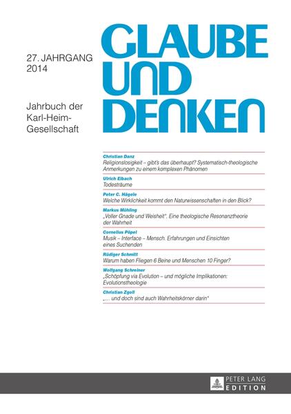 Karl Heim (1874-1958) prägte als Theologe an den Universitäten Halle, Münster und seit 1920 in Tübingen Generationen von Pfarrern. Unter seinen Zuhörern befanden sich auch viele Nicht-Theologen, weil er komplizierte naturwissenschaftliche Sachverhalte zutreffend elementarisieren und zugleich den christlichen Glauben mit diesen Ergebnissen in einen fruchtbaren Dialog bringen konnte. Der 27. Jahrgang dieses Jahrbuchs widmet sich verschiedenen Themenbereichen im Kontext des Verhältnisses von Theologie und Naturwissenschaft, wobei insbesondere systematisch-theologische Überlegungen zur Religionslosigkeit, zu Todesträumen, zu einer theologischen Resonanztheorie der Wahrheit sowie zur Evolutionstheologie einen Schwerpunkt dieser Ausgabe bilden. Volume 27 of the yearbook of the German Karl Heim Society presents a variety of articles concerning the dialogue between theology and the natural sciences. The authors want to show the enduring significance of Karl Heim’s insistence on the dialogue between theology and the natural sciences, and to further the intention of the Karl Heim Society to present a biblical Christian orientation in a world shaped by technology and sciences. Though the contributions are in German, an extensive summary in English is appended to each of them.