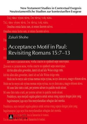 This book investigates the «acceptance motif» by reading Romans 15:7-13 as directed to a specific situation. Having situated Romans 15:7-13 within its historical setting, the study also locates Romans 15:7-13 within the argument of the entire epistle. The author then examines the syntax and the semantics of Romans 15:7-9a and interprets it within the Christological setting, in an attempt to establish the acceptance motif. The book also shows that Paul further appeals to the Jewish Scriptures in 15:9b-12 and demonstrates that the Scripture bears witness to the relationship between the Jews and the Gentiles. Such modus operandi allows a picture of Paul’s concept of acceptance in its distinctiveness.
