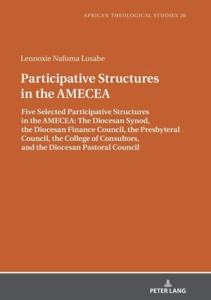 This book analyses selected participative structures (Diocesan Synod, Diocesan Finance Council, Presbyteral Council, College of Consultors, and Diocesan Pastoral Council) in selected particular Churches in the AMECEA region and proposes some concrete means through which active participation of the Christian faithful may be fostered in the participative structures of these Churches.