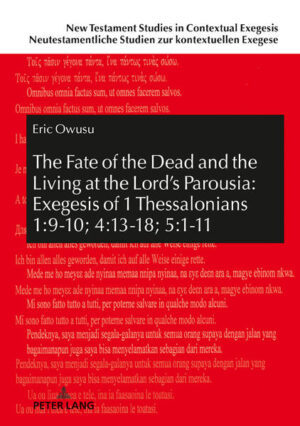 This book traces the roots of the Christian belief in resurrection and the afterlife as presented by Paul in First Thessalonians. The Ghanaian author adopted mainly the approach of History of Religion (Religionsgeschichte) to his study of the Pauline exhortations on the fate of the dead and the living at the Lord’s parousia in First Thessalonians. He is of the view that neither the African Traditional Religion nor ancient Greek philosophy and mythology can give the background information on the Pauline exhortations in question but Paul’s origin as a Jewish Pharisee who believed in the resurrection of the dead and valued this belief he inherited from Judaism. The publication can help believers in Christ see death as an event which paves the way for them to begin a new life with God, their creator.