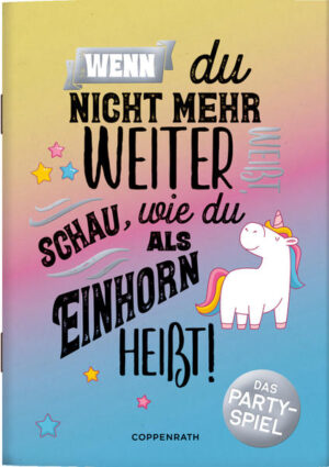 Party- Spiele sind voll im Trend! Ob allein oder in der Gruppe die 23 witzigen Namensorakel in diesem Buch machen riesig Spaß. Denn wer möchte nicht wissen, wie er als Einhorn, als Superheld oder als Pirat heißt, welches Tier zu ihm passt und welche Fitnessoder Yoga- Übungen sich für ihn eignen. Vorsicht, Suchtgefahr!