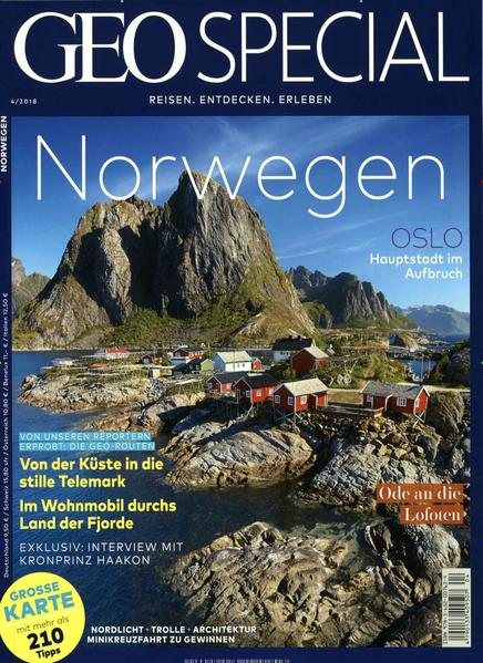 Titelthema: Norwegen: Oslo: Hauptstadt im Aufbruch Ode an die Lofoten Von unseren Reportern erprobt: Die GEO- Routen Von der Küste in die stille Telemark Im Wohnmobil durchs Land der Fjorde Exklusiv: Interview mit Kronprinz Haakon Nordlicht / Trolle / Architektur Minikreuzfahrt zu gewinnen Große Karte mit mehr als 210 Tipps Inhalt der DVD: Norwegen: Auf den Lofoten und im Reich der Tiere Zwei Filme auf einer DVD: Lofoten Berge im Atlantik Tierreich Grenzenlose Wildnis Fjorde, die tief ins Land schneiden, Moschusochsen, die ihre Kälber vor Gefahr schützen, und ein Holländer, der auf den Lofoten Nordlichter jagt in zwei glänzenden Dokumentationen fährt die Kamera über die Weiten Norwegens, wagt sich an wilde Tiere heran und porträtiert außergewöhnliche Menschen. Teil 1: Auf den Lofoten. Berge ragen steil aus dem Atlantik und formen eine Inselgruppe, die seit jeher Sehnsuchtsziel ist. Auch für Rob Stammes: Er belauscht auf den Lofoten das Magnetfeld der Erde, um Polarlichter vorherzusagen. Eine Deutsche erforscht das Verhalten von Schwertwalen, und in der nördlichsten Surfschule der Welt stürzen sich Furchtlose mit Pudelmützen in den eiskalten Ozean. Teil 2: Im Reich der Tiere. Es knallt, wenn zwei rivalisierende 400- Kilo- Moschusochsen mit den Köpfen aufeinanderprallen die Superzeitlupe zeigt, welch gewaltige Kräfte hier frei werden. Die Dokumentation begleitet eine Herde im Dovrjefell- Nationalpark durchs Jahr, bei Wanderungen, Paarung und Jungtieraufzucht. Norwegens Wildnis hat noch mehr zu bieten: gewaltige Seeadler, putzige Ohrentaucher, stattliche Elche und geschmeidige Luchse. Lauflänge: 90 Minuten