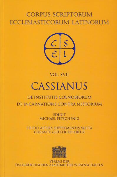 Iohannes Cassianus: De institutis coenibiorum et de octo principalium vitiorum remediis, De incarnatione Domini contra Nestorium. Ed. M. Petschenig 1988. Editio altera supplementis aucta curante G. Kreuz 2004. // Der in Gallien beheimatete Presbyter Johannes Cassianus (ca. 360-430) ist mit seinen vielgelesenen Werken De institutis coenobiorum sowie Collationes nicht nur einer der wichtigsten Zeugen des frühen Mönchtums, sondern nimmt auch dank seiner jahrelangen Aufenthalte in verschiedenen Klöstern Ägyptens und Palästinas in einzigartiger Weise eine Vermittlerrolle zwischen den unterschiedlichen monastischen Entwicklungen des griechischen Ostens und des lateinischen Westens ein: Sein Einfluß etwa auf die Regula Benedicti ist kaum zu überschätzen. Das weniger bekannte Werk De incarnatione contra Nestorium wiederum ist eine Hauptquelle für unsere Kenntnis der Schriften des Nestorius. Die Edition aller drei Werke durch Michael Petschenig 1886 (CSEL 13) und 1888 (CSEL 17) wurde seit ihrem Erscheinen zu Recht als hervorragende editorische Leistung gelobt und nahezu unverändert auch in neuere Ausgaben übernommen. Der nun vorliegende Neudruck beider Bände bringt Prolegomena, Text und Apparat Petschenigs in unveränderter Form, wohingegen die Indices durch Streichung heute obsoleter Elemente ebenso wie durch Hinzufügung einer großen Anzahl von Addenda insbesondere im Bereich der Similienstellen sowie durch Aufteilung auf die beiden Bände völlig neu und, wie zu hoffen ist, benutzerfreundlicher gestaltet werden konnten.