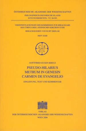 There has not been done much research on the smaller, mostly pseudonymic biblical poems of late antiquity yet. One of these, the double poem "In Genesin-De Evangelio", written by the so-called Pseudo-Hilary, has now been newly edited, thoroughly commented (more or less the first time, not taking into account the small book of J. Weitz, 1625) with respect to philological and theological questions, including a translation of the text, which is inserted piece by piece into the commentary, and has thus been made accessible for modern readers.