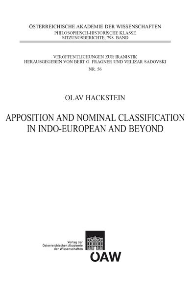 Apposition and Nominal Classification in Indo-European and Beyond | Olav Hackstein, Bert G. Fragner, Velizar Sadovski