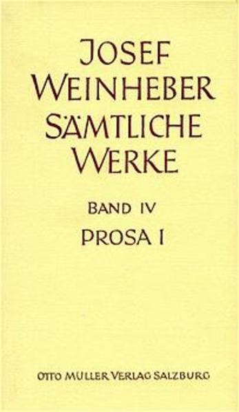 Dieser vorliegende erste Band der gesammelten Werke Josef Weinhebers enthält bedeutende Prosa des Autors. Alle Texte sind authentisch aus dem Nachlass erarbeitet.