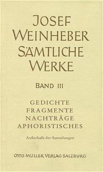 Dieser vorliegende Band der gesammelten Werke Josef Weinhebers enthält Gedichte, Fragmente und Aphorismen des österreichischen Lyrikers und Erzählers. Alle Texte sind authentisch aus dem Nachlass erarbeitet.