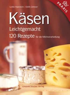 ISBN 978-3-7020-1164-2 Lotte Hanreich / Edith Zeltner KÄSEN LEICHTGEMACHT 120 Rezepte für die Milchverarbeitung 208 Seiten, über 200 Farbabbildungen, 16,5 x 22 cm, Hardcover Preis: € 19,90 / sfr 35,40 Über 120 detailgenau und nachvollziehbar beschriebene Rezepte für die Verarbeitung von Kuh-, Ziegen- und Schafmilch. Auch aus gekaufter Rohmilch lassen sich in jedem Haushalt die verschiedensten Frisch-, Weich- und Hartkäse sowie Joghurt, Kefir und Sauermilch, Butter, Buttermilch und Molkeprodukte herstellen. • Joghurt und Kefir, Sauermilch, Butter- und Buttermilch, Molkeprodukte • Frischkäse wie Topfen (Quark), Koch- und Handkäse sowie Rahmkäse in der Art von Gervais • Weichkäse mit Weißschimmel, Blauschimmel, mit Rotschmiere und ohne Schimmeleinwirkung, geräuchert, mit Knoblauch, Nüssen oder Gewürzen. • Hartkäse nach den verschiedensten Rezepten, vom italienischen Parmesan über Emmentaler und Tilsiter bis zum Mecklenburger Radenerkäse oder englischen Cheddar. Die Autorinnen: Lotte Hanreich beschäftigt sich seit rund zwanzig Jahren mit der Käseherstellung und veranstaltet einschlägige Kurse. Edith Zeltner schrieb ihre Diplomarbeit über selbsterzeugte Schaf- und Ziegenmilchprodukte.