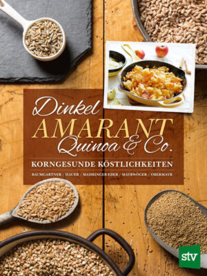 Das Vorgängerbuch „Dinkel, Einkorn, Amarant“ wurde 23.000 Mal verkauft. Nun erscheint der Klassiker völlig neu durchfotografiert und layoutiert sowie mit zahlreichen Rezepten ergänzt in größerem Format: Getreideprodukte haben stets Saison! Hirse, Hafer, Gerste, Roggen, Mais, Reis und Grünkern, aber auch verschiedene Weizenarten wie Dinkel, Einkorn, Emmer und Kamut sind wertvolle Lebensmittel, reich an verdauungsfördernden Ballaststoffen, pflanzlichem Eiweiß, zellschützenden Antioxidantien, Vitaminen und Mineralstoffen. Pseudogetreide wie Amarant, Quinoa und Buchweizen werden aufgrund ihrer gesundheitlichen Wirkung sogar als Superfoods bezeichnet. Die 150 Rezepte des Buches spannen den Bogen von Einkornsuppe mit Gemüse und bäuerlicher Roggenbrotsuppe über Hirsestrudel, Bulgursalat und Dinkellaibchen bis hin zu Haferflockenauflauf, Quinoamuffins, Amarantbrot und Grünkernaufstrich.