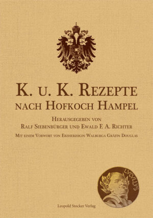 Friedrich Hampel war k. u. k. Hofkoch und sogar „Hofmundkoch“, was bedeutete, dass er für die kaiserliche Familie auch privat kochen durfte. Schon zur Zeit der Donaumonarchie brachte Hampel fünf Kochbücher heraus, nach 1918 erschienen sechs weitere Kochbücher, die nun in diesem Band wiederaufgelegt werden. Ganze 1.541 Rezepte umfasst diese Sammlung, die den Bogen von der kaiserlichen Hofküche bis zu den bescheidenen bürgerlichen Rezepten Wiens nach dem Ersten Weltkrieg spannt. Natürlich finden sich alle typischen Gerichte der Hofküche in diesem Buch, wie der „Schinken a la Nostiz“, der auf keiner kaiserlichen Tafel fehlen durfte, oder die „Olio-Suppe“, deren Darreichung nach Mitternacht alle Hofbälle beschloss. Die großen internationalen Spezialitäten des 19. Jahrhunderts wie die Gänseleberpasteten „A la Brissac“ sind ebenso vertreten wie die klassischen Gerichte der Wiener Küche, darunter etwa gesiedetes Rindfleisch verschiedener Art mit den unterschiedlichsten Saucen, allerlei Gebackenes und die typischen süßen Mehlspeisen, wie Milchrahmstrudel, Schlosserbuben und „Mohr im Hemd“. Auch die einfachen Gerichte, die in der Mangelzeit nach dem Ersten Weltkrieg die Wiener Küche bestimmten, fehlen nicht.