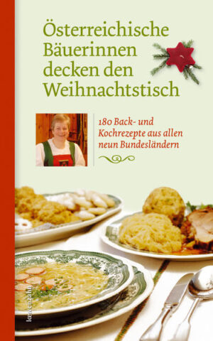 SO WIRD WEIHNACHTEN ZUM KULINARISCHEN FEST! Was wäre die Weihnachtszeit ohne Vanillekipferl, Zimtsterne und Hausfreunde? Ohne Lebkuchen, Kletzenbrot und Weihnachtsstollen? Ohne Gansl, Karpfen und Rindsbraten? Oder ohne Weihnachtspunsch? Unsere Bäuerinnen versammeln erstklassige Rezepte aus allen Bundesländern, die jede Weihnachtstafel schmücken und jedes Familienfest mit duftenden Köstlichkeiten gelingen lassen. Den großen Schatz an alten, bodenständigen Rezepten vervollkommnen die erfahrenen Köchinnen mit modernen Interpretationen und Neukreationen. So wissen sie wohl am besten, wie sich der Weihnachtstisch mit heimischen Gaumenfreuden decken lässt. Neun Bäuerinnen, die für ihre Koch- und Backkunst bekannt sind, haben für dieses Buch eine Auswahl ihrer besten Rezepte zusammengestellt. Mit den Klassikern, die in Vorarlberg ebenso beliebt sind wie in Wien. Und natürlich mit zahlreichen regionalen Spezialitäten von den Stubaier Bauernkrapfen, über die Lungauer Rohrnudeln, bis zur Bodensdorfer Weihnachtstorte. - 180 Rezepte von neun Bäuerinnen aus allen Bundesländern - beliebte Klassiker von Vorarlberg bis Wien - praktische Anleitungen der österreichischen Bäuerinnen - regionale, heimische Spezialitäten - stimmungsvolle Bilder Die Rezepte stammen von: Pauline Burtscher aus Ludesch in Vorarlberg Elfriede Nagiller aus Mieders in Tirol Barbara Saller aus Bischofshofen in Salzburg Regina Oberpeilsteiner aus St. Martin im Mühlkreis in Oberösterreich Maria Wurzer aus Wieselburg in Niederösterreich Irene Trunner aus Leopoldau in Wien Aloisia Bischof aus Badersdorf im Burgenland Maria Weinhandl aus St. Peter am Ottersbach in der Steiermark Susanne Erlacher aus Wieting in Kärnten